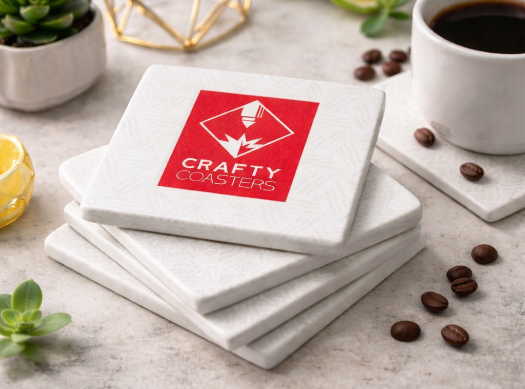 Ceramic coaster set in styled tabletop setup